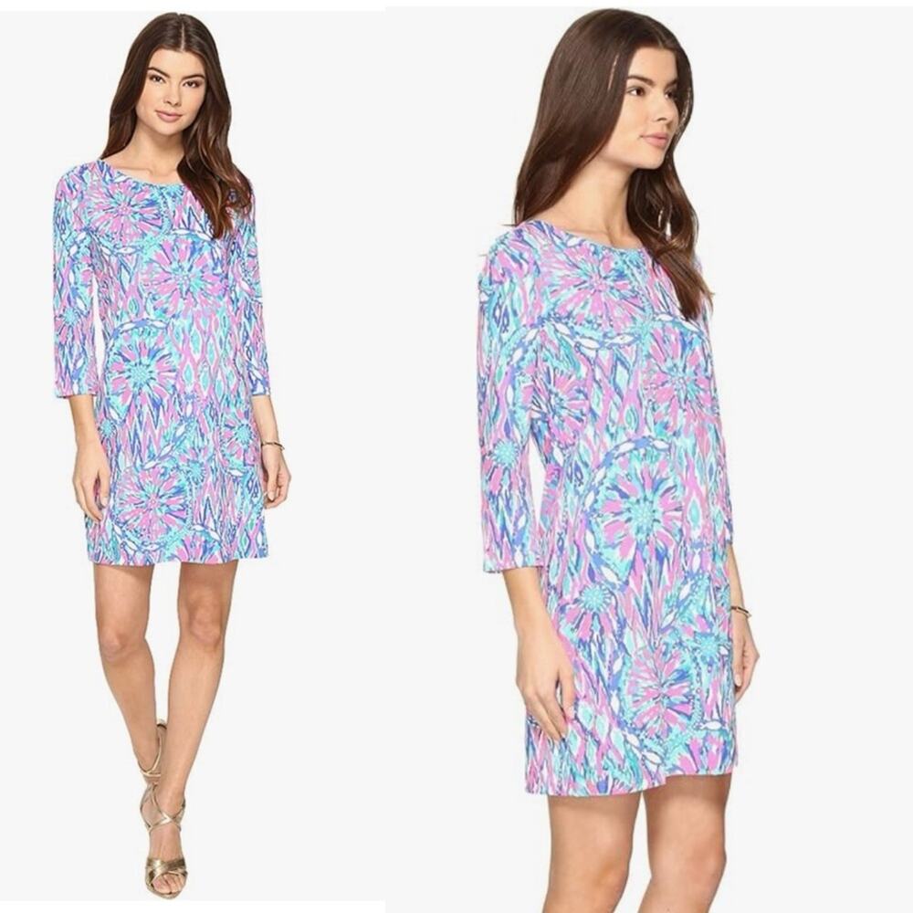 Lilly Pulitzer Pastel Pink Blue Floral Print Shift Dress
